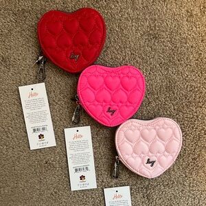 lug Heart Quilted Coin Purses — Red, Hot Pink, Light Pink NWT